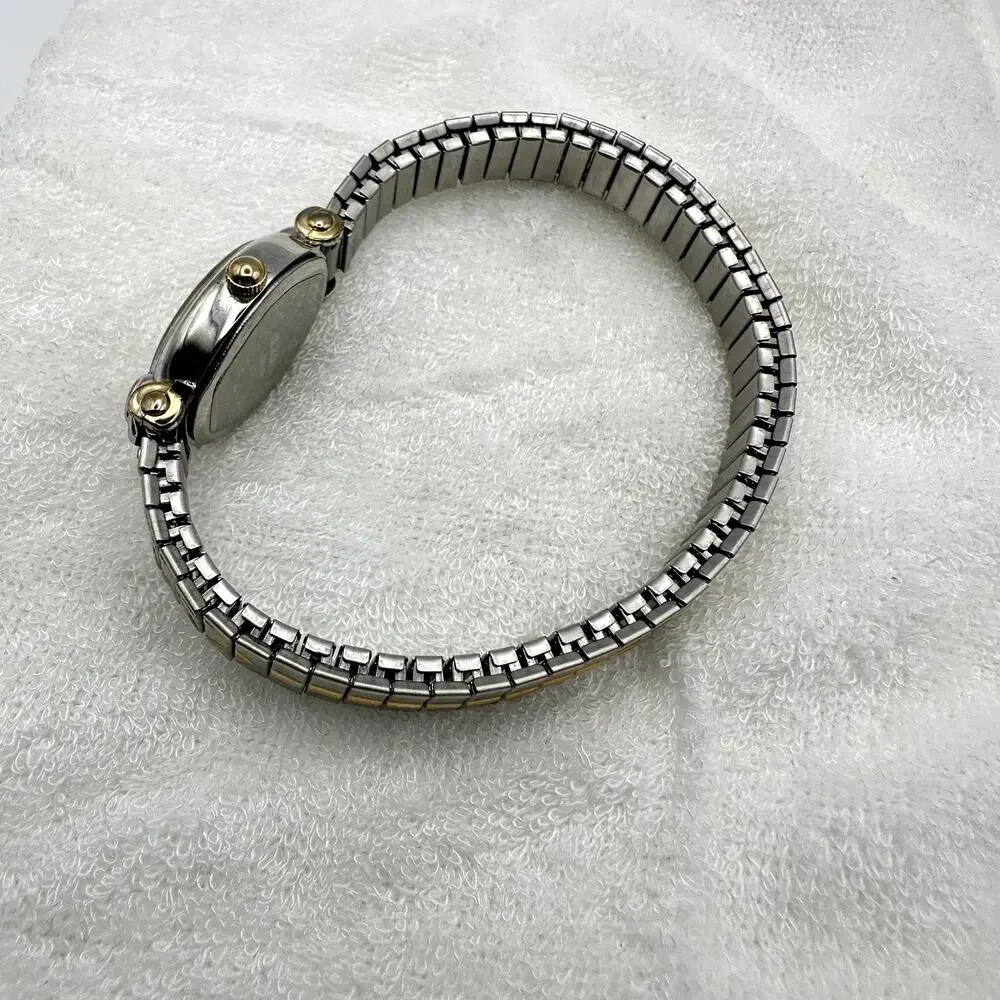 Oval Quartz Watch Two-Tone Silver And Gold Ladies Bracelet Hearts Pattern